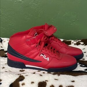 Fila Red High-Top Sneakers with Navy Accents
